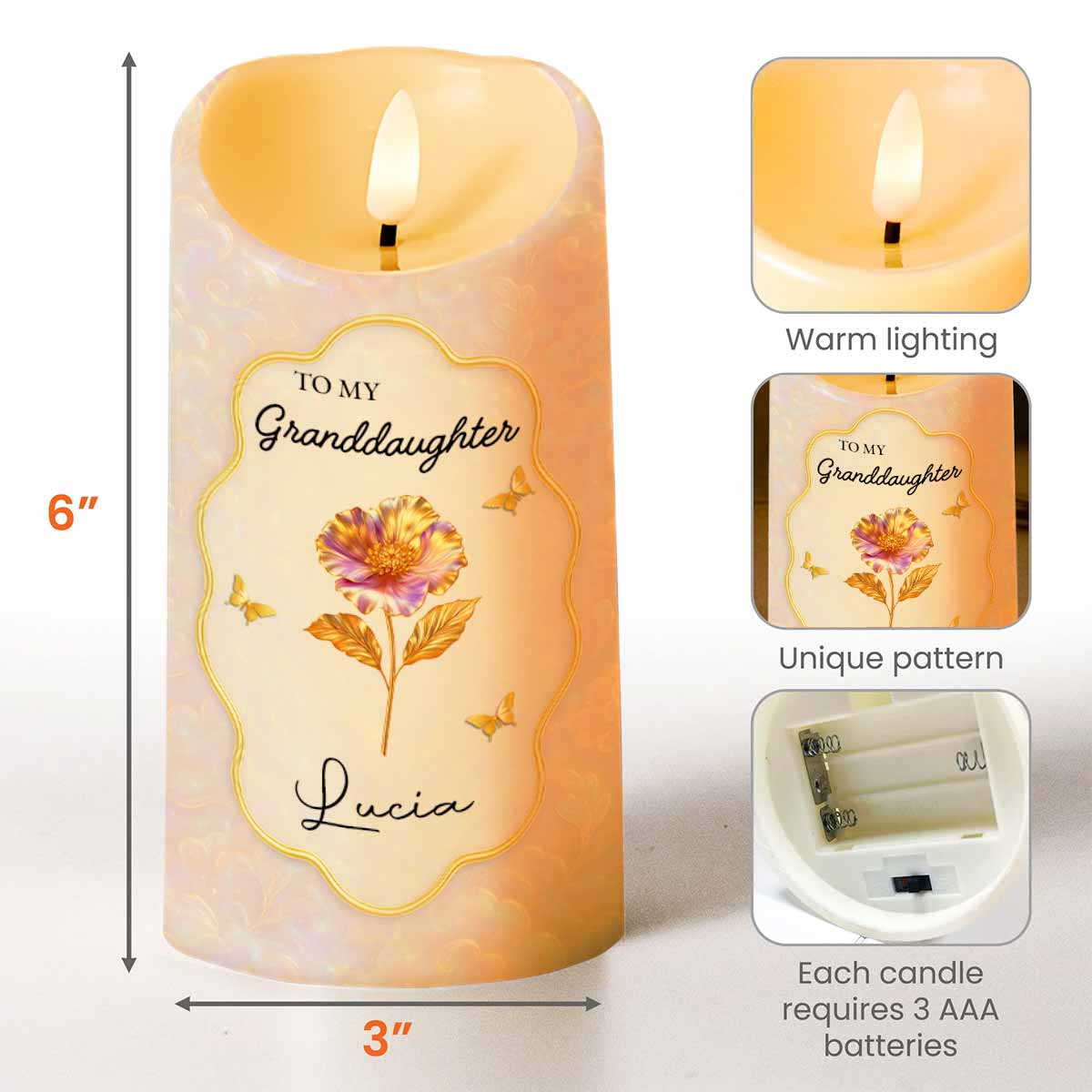 Custom Flameless LED Candle with Once Upon a Time Grandma Quote, Gentle Light Granddaughter Gift for Emotional Comfort - Image 4