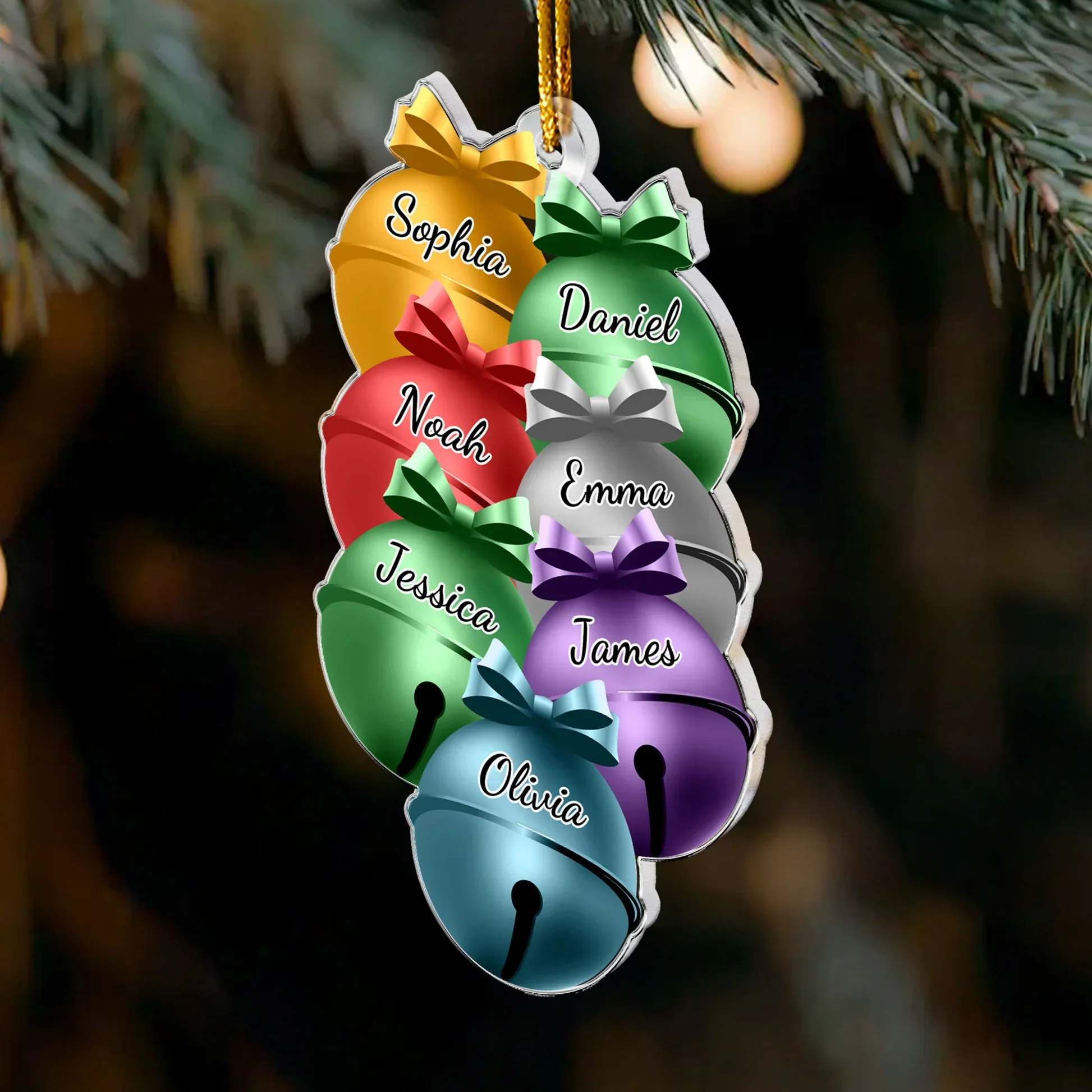 Personalized Acrylic Ornament with Colorful Family Christmas Bells, Custom Holiday Decor, Unique Gift for Festive Home Decoration - Image 3