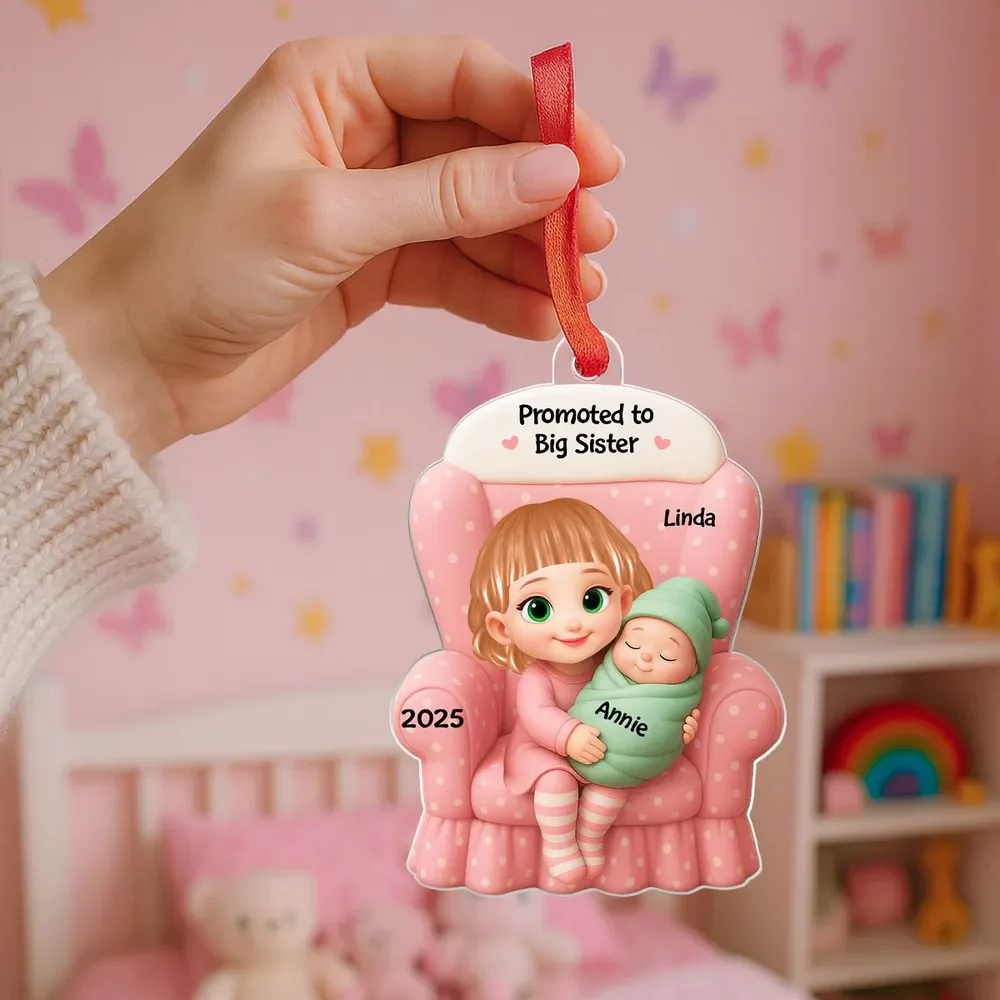 Personalized Acrylic Ornament Big Sister Promotion Gift Custom Baby Announcement Keepsake for Holiday Tree Decor - Image 7