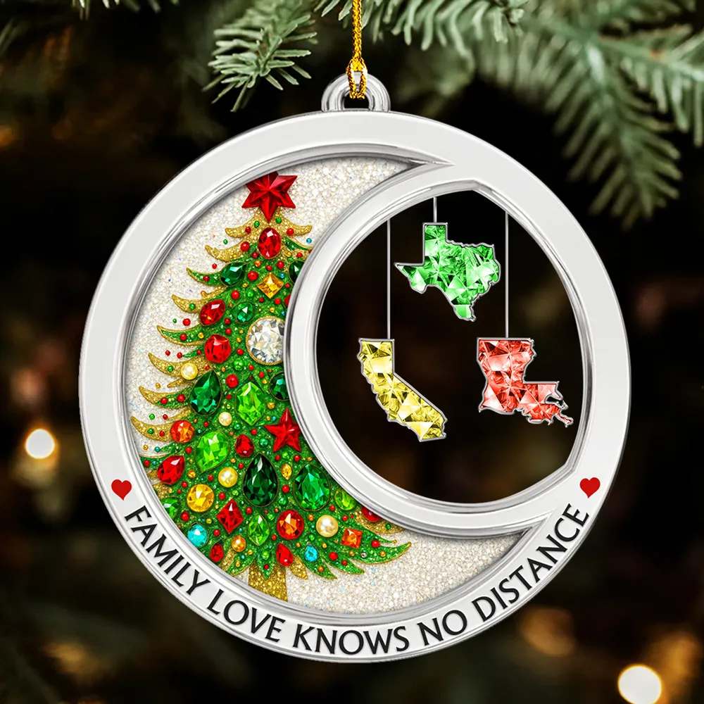 Personalized Acrylic Ornament with Gemstone Christmas Tree & States – Family Love Knows No Distance, Unique Holiday Gift - Image 5