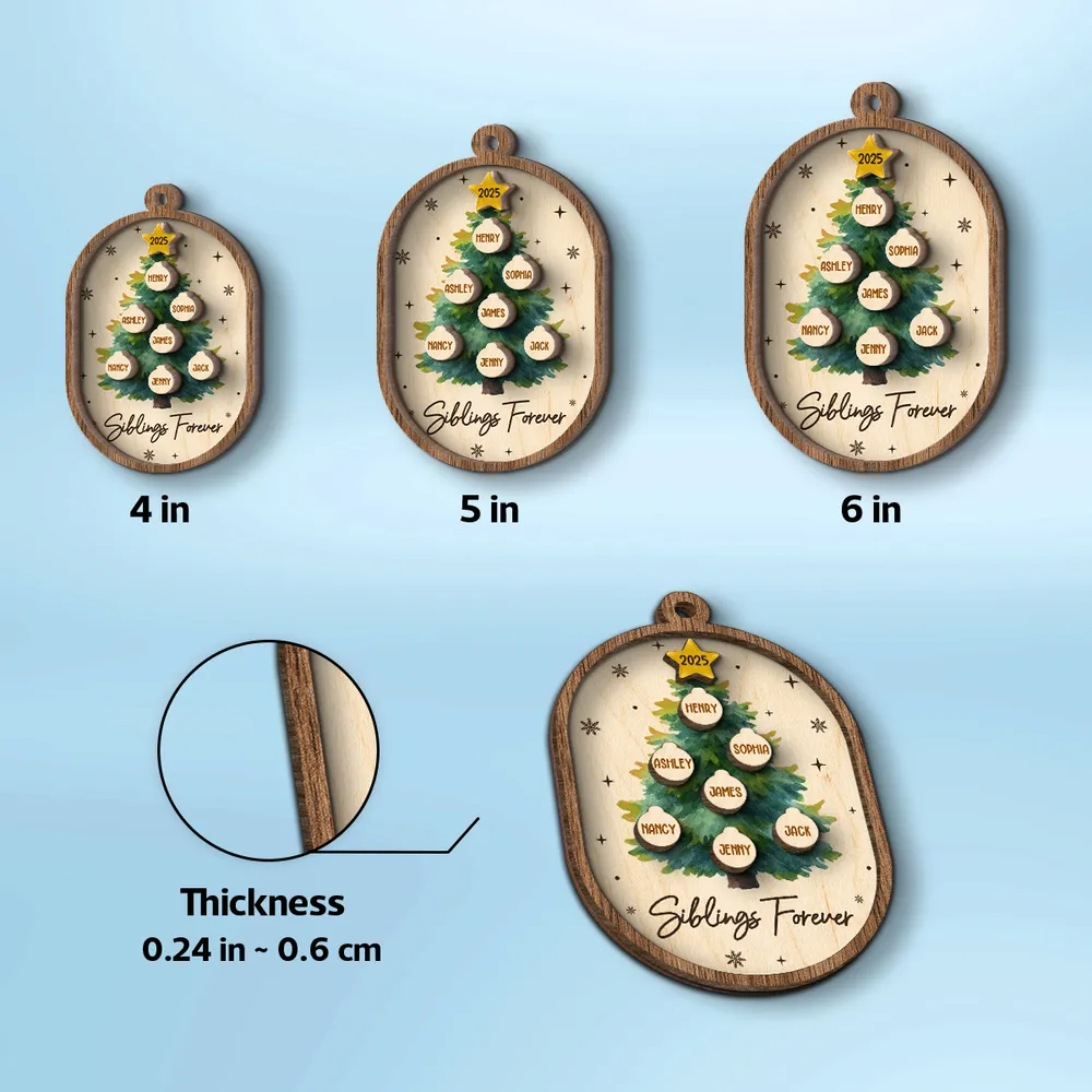 Personalized 2-Layer Wooden Ornament for Siblings Christmas Tree Decor, Custom Family Names Keepsake Gift - Image 5