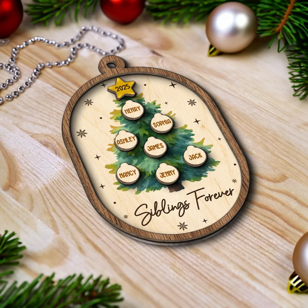 Personalized 2-Layer Wooden Ornament for Siblings Christmas Tree Decor, Custom Family Names Keepsake Gift - Image 6