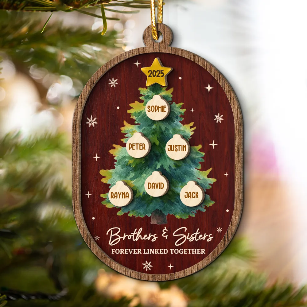 Personalized 2-Layer Wooden Ornament for Siblings Christmas Tree Decor, Custom Family Names Keepsake Gift - Image 7