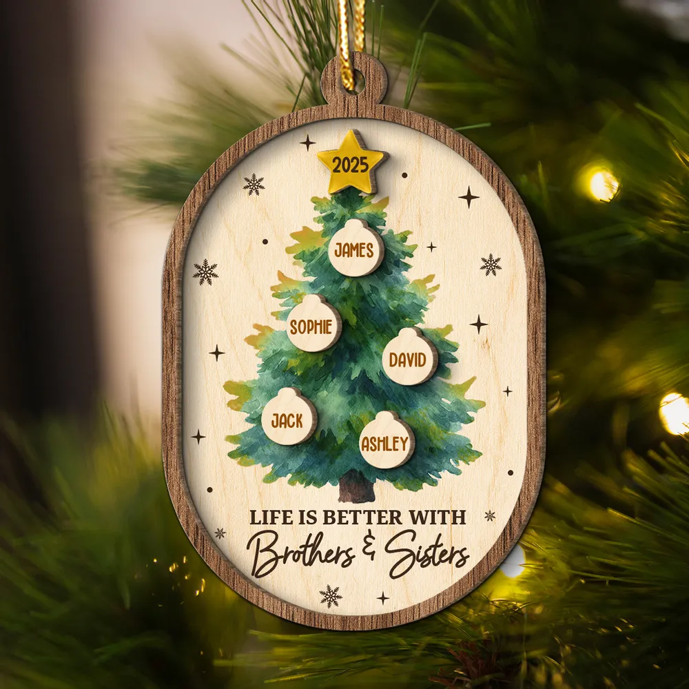 Personalized 2-Layer Wooden Ornament for Siblings Christmas Tree Decor, Custom Family Names Keepsake Gift - Image 9