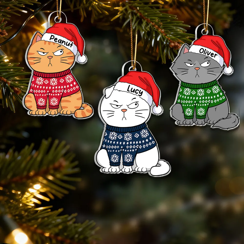 Personalized Acrylic Ornament with Stacked Christmas Cats, Cute Festive Decor & Unique Gift for Cat Lovers - Image 6