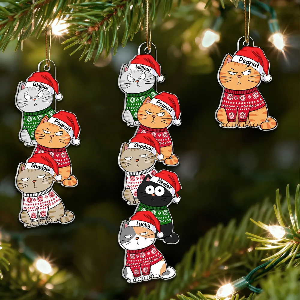 Personalized Acrylic Ornament with Stacked Christmas Cats, Cute Festive Decor & Unique Gift for Cat Lovers - Image 8