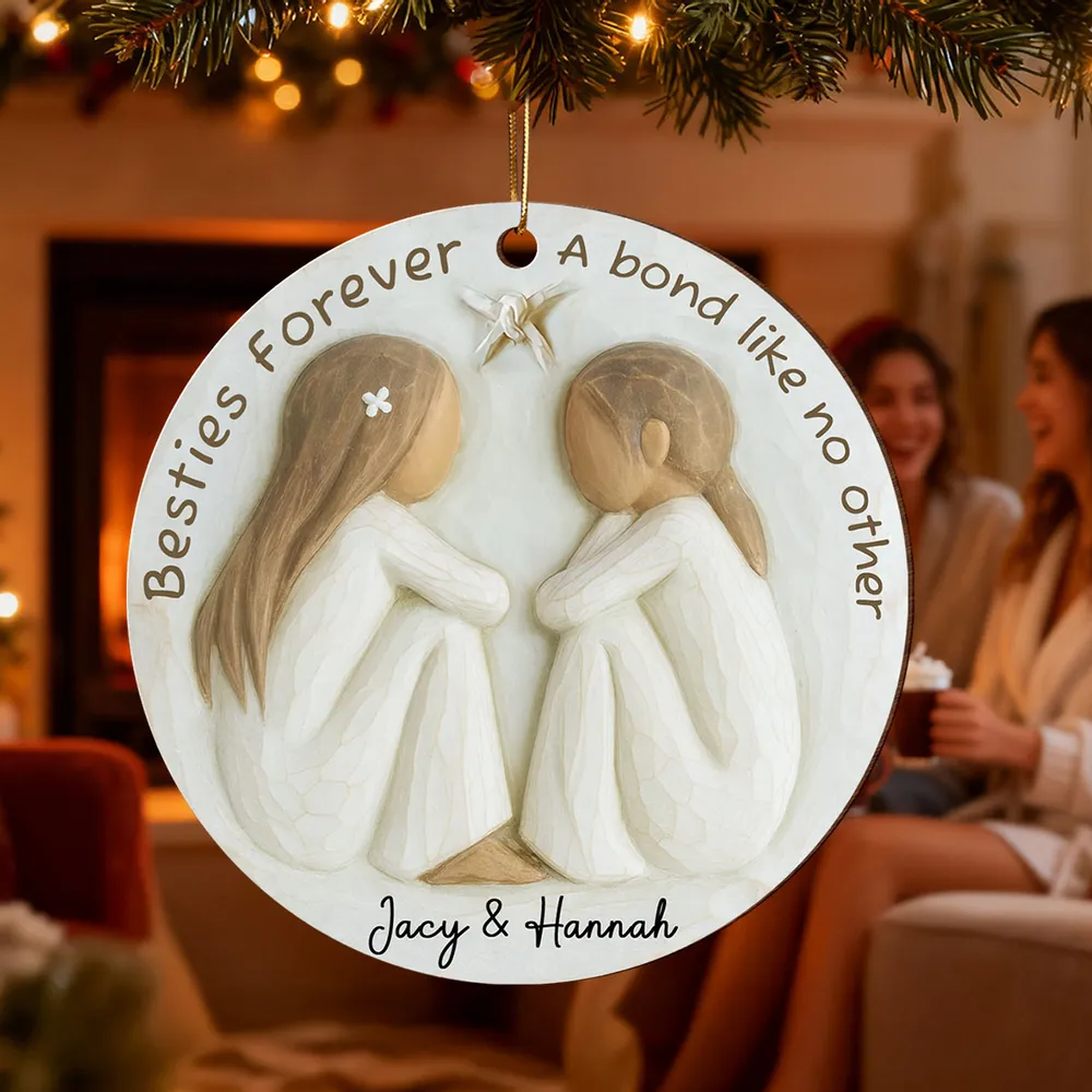 Best Friends Wooden Ornament Personalized, Besties Forever Gift for Her, Cozy Holiday Keepsake Decoration - Image 5