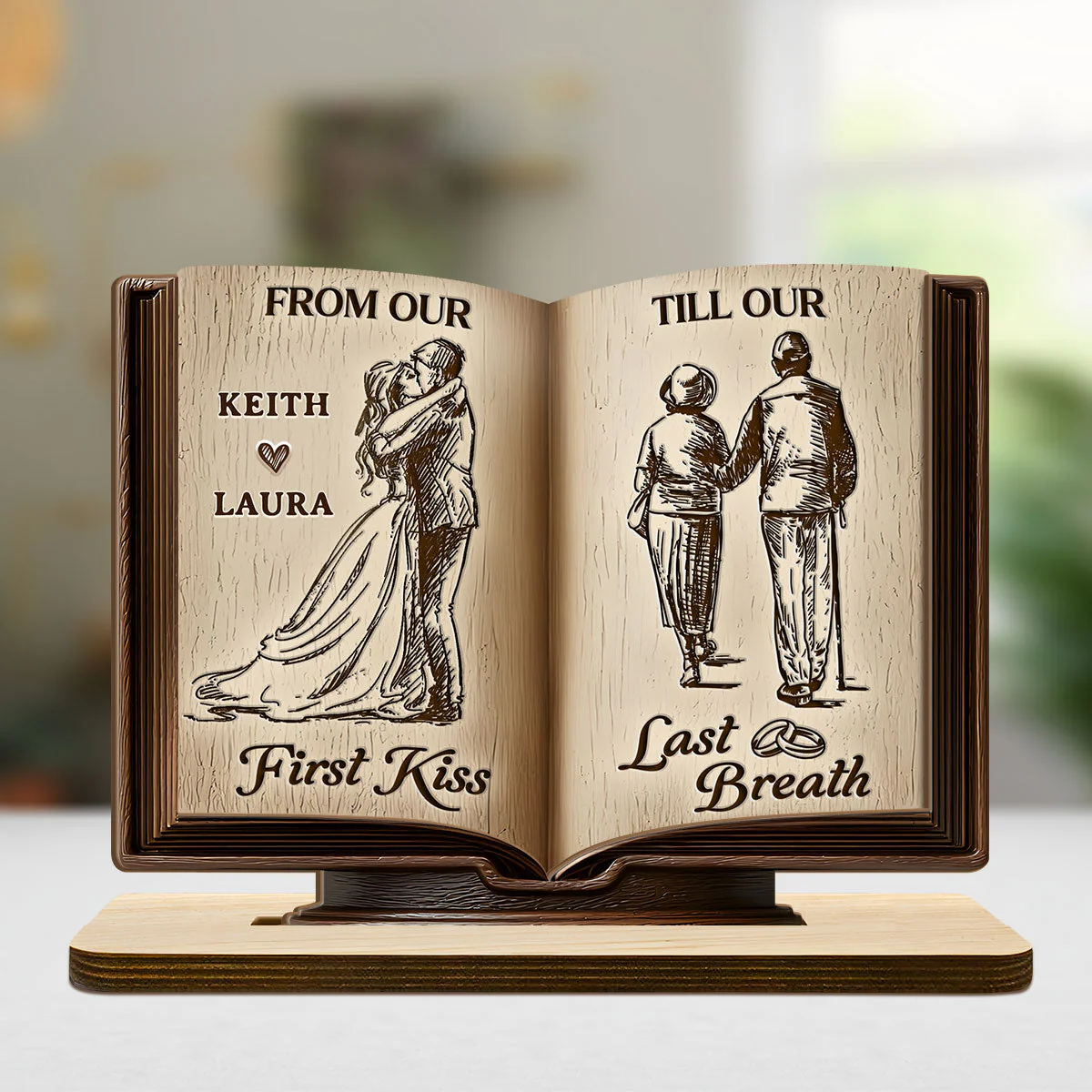 Personalized 2-Layer Wooden Plaque Book for Couples From First Kiss to Last Breath, Romantic Keepsake & Unique Anniversary Gift - Image 5