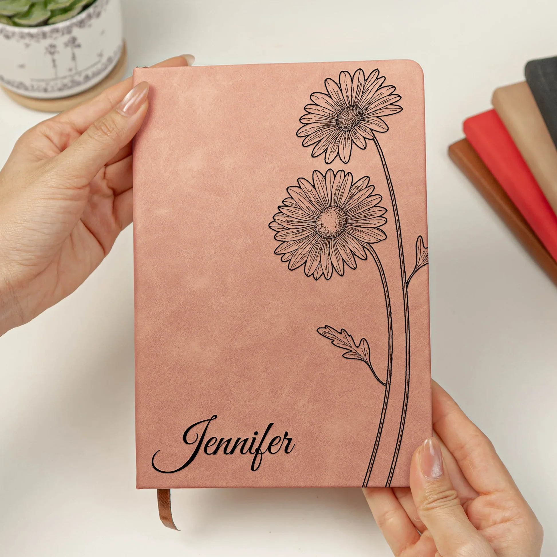 Personalized Leather Journal with Birth Flower Design – Custom Name Notebook Keepsake, Thoughtful Unique Gift for Her - Image 3