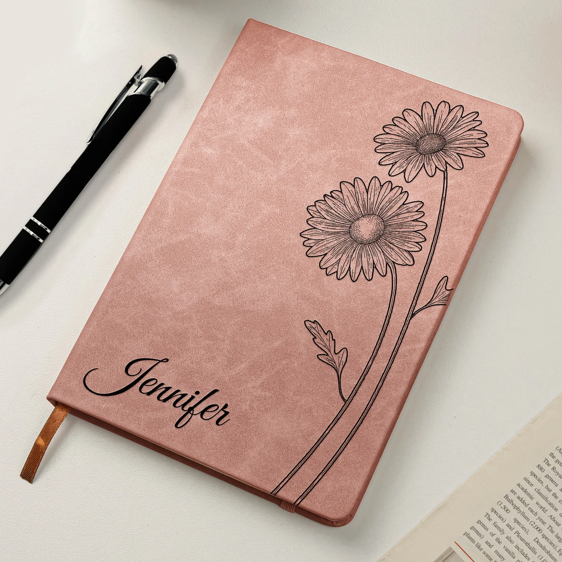 Personalized Leather Journal with Birth Flower Design – Custom Name Notebook Keepsake, Thoughtful Unique Gift for Her - Image 6