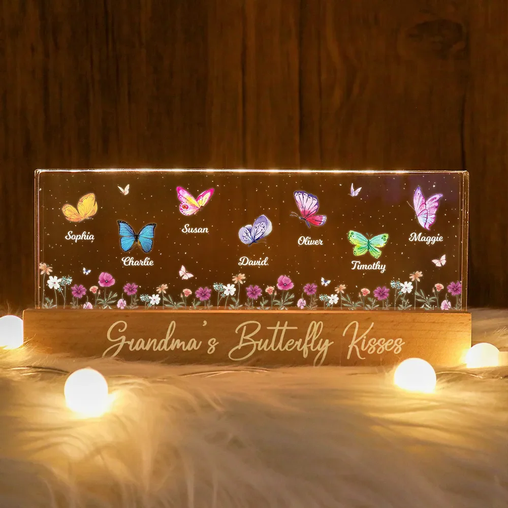 Personalized Block LED Light Plaque for Grandma with Butterflies & Names, Warm Night Light Keepsake Gift - Image 3