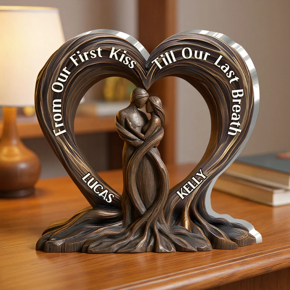 Custom Couple Shaped Acrylic Block Plaque – From First Kiss Till Our Last Breath Heart Decor, Emotional Anniversary Gift