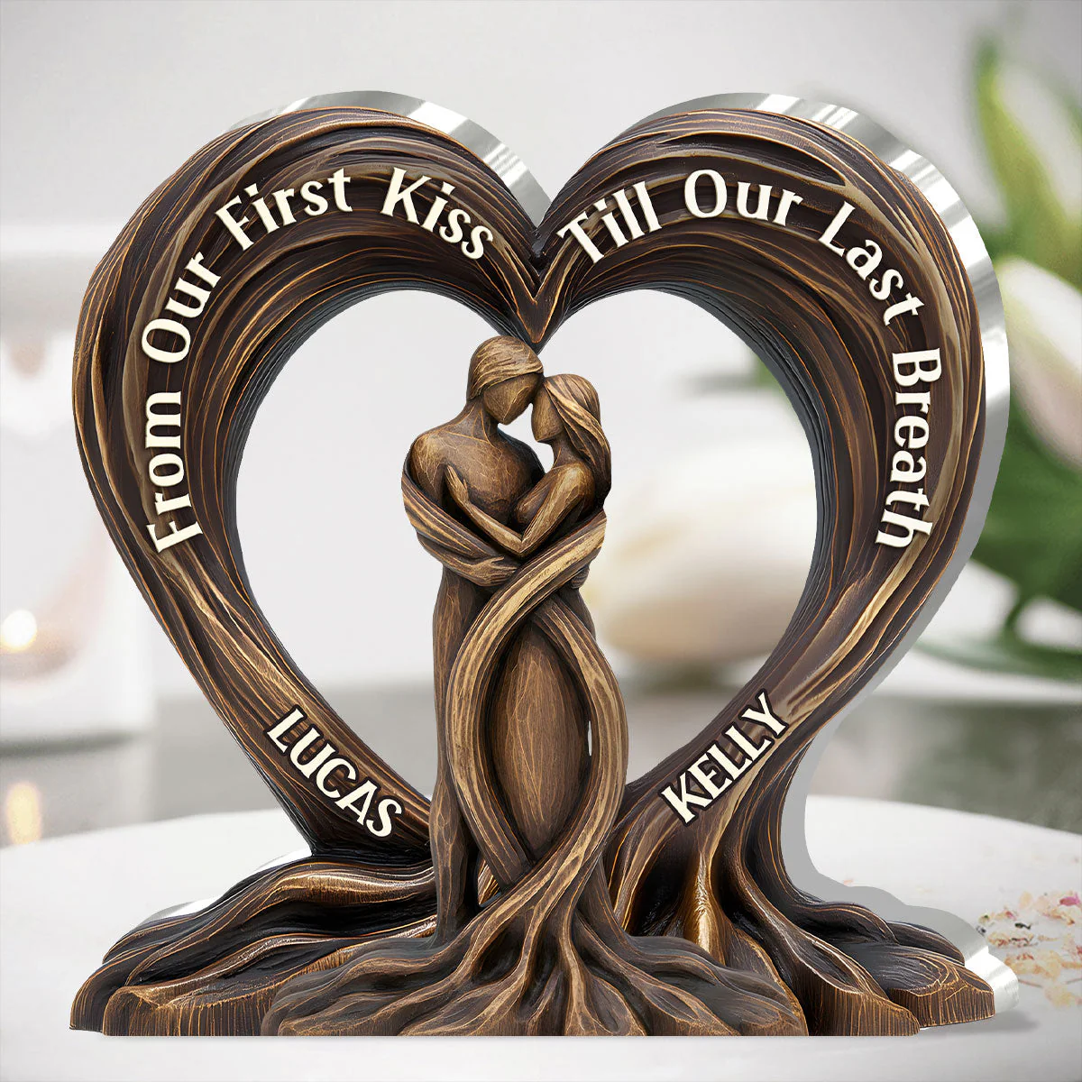 Custom Couple Shaped Acrylic Block Plaque – From First Kiss Till Our Last Breath Heart Decor, Emotional Anniversary Gift - Image 2