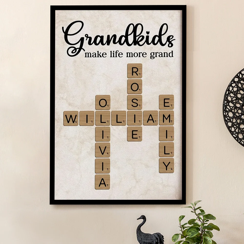 Personalized Grandkids Poster Crossword Art Gift for Grandparents – Custom Names Wall Decor That Makes Life More Grand - Image 2