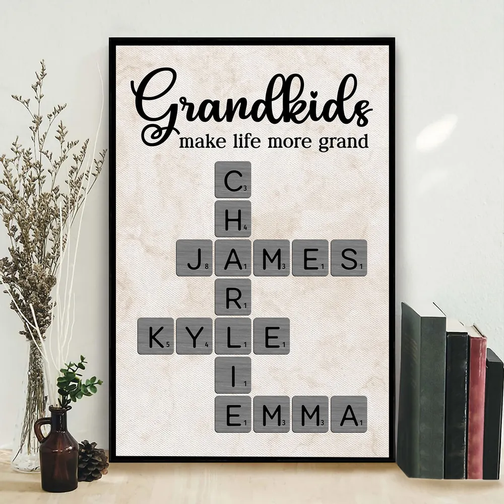 Personalized Grandkids Poster Crossword Art Gift for Grandparents – Custom Names Wall Decor That Makes Life More Grand - Image 9