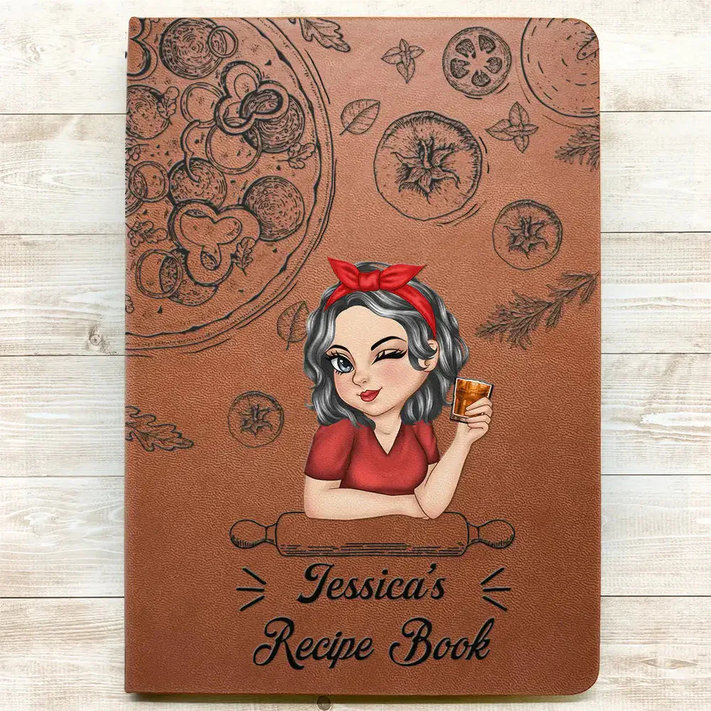 Personalized Leather Recipe Book with Custom Name, Cute Illustrated Cooking Journal Gift for Mom or Home Chef - Image 3