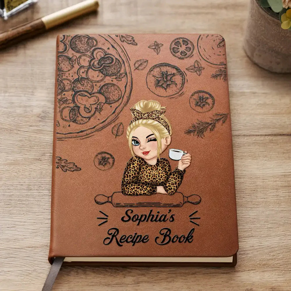 Personalized Leather Recipe Book with Custom Name, Cute Illustrated Cooking Journal Gift for Mom or Home Chef - Image 5