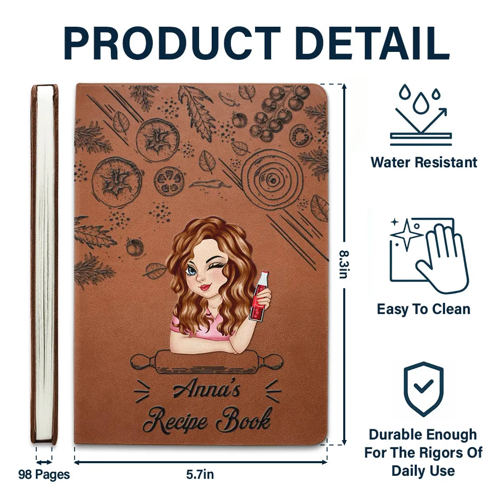 Personalized Leather Recipe Book with Custom Name, Cute Illustrated Cooking Journal Gift for Mom or Home Chef - Image 6