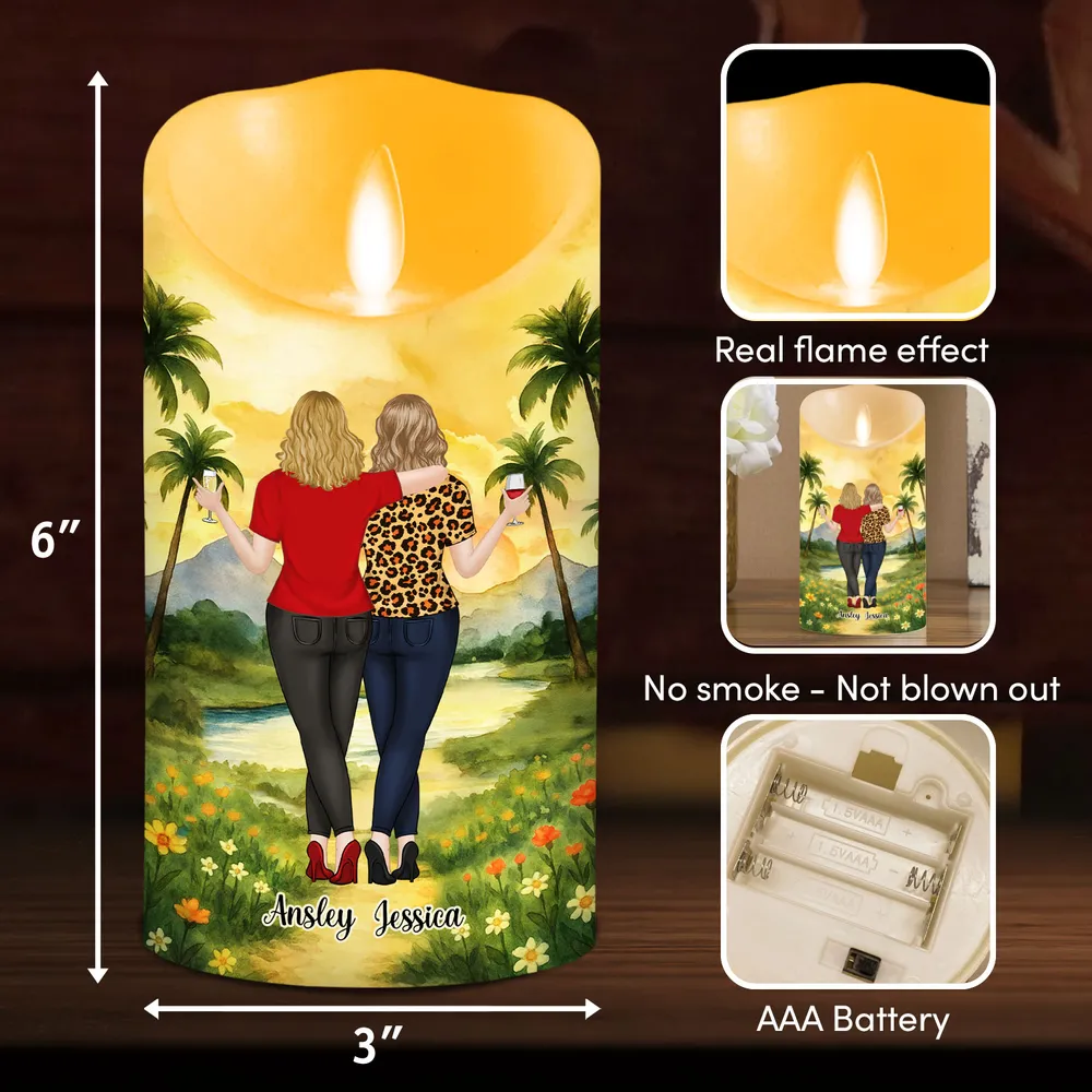 Personalized Flameless LED Candle with Best Friends Walking Away Scene, Warm Glow Sister Gift That Says We Never Walk Alone - Image 5