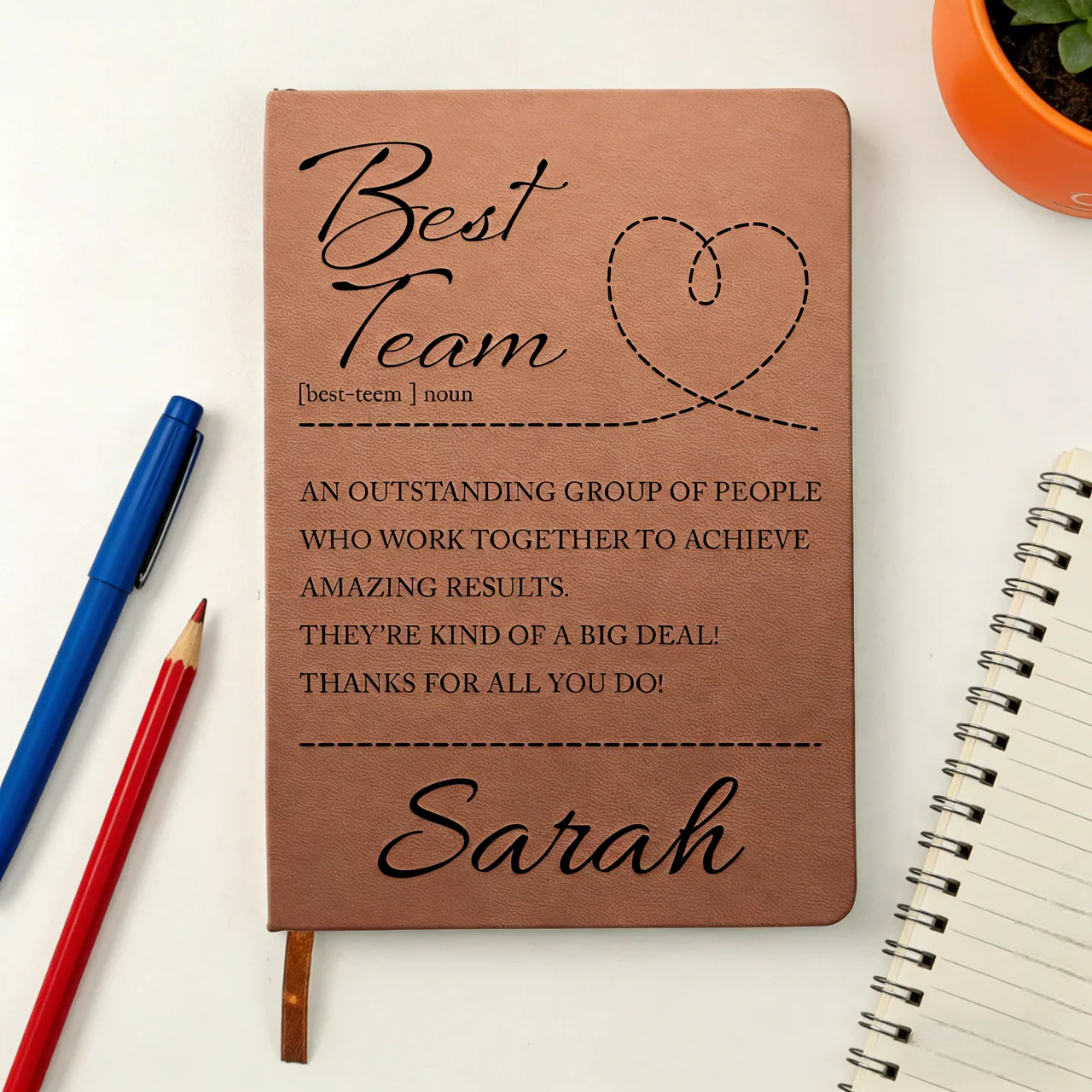 Custom Best Team Leather Journal for Employees and Coworkers, Thoughtful Work Appreciation Gift Idea