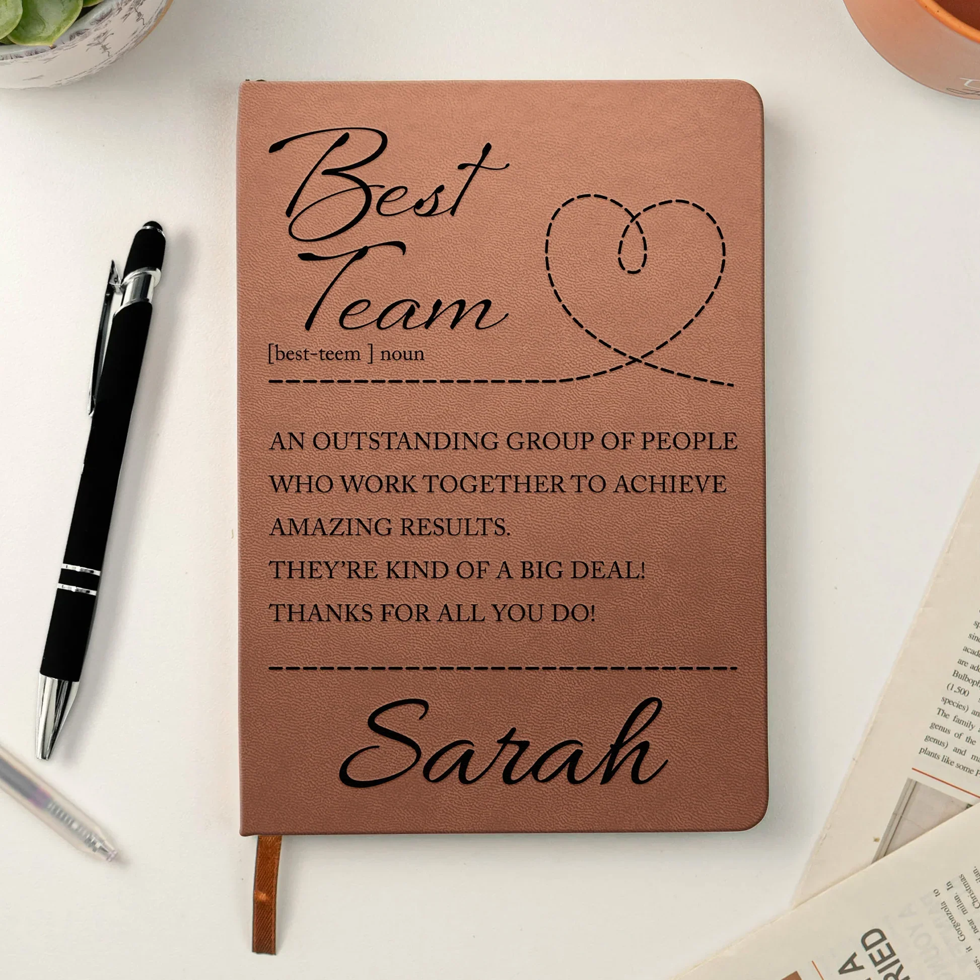 Custom Best Team Leather Journal for Employees and Coworkers, Thoughtful Work Appreciation Gift Idea - Image 4