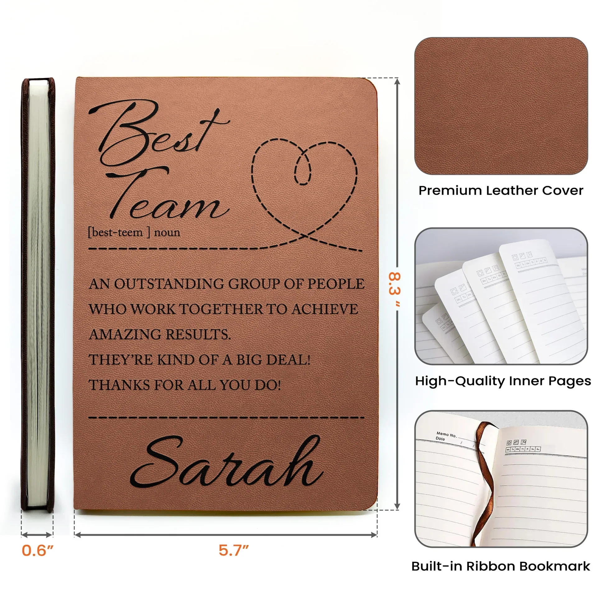 Custom Best Team Leather Journal for Employees and Coworkers, Thoughtful Work Appreciation Gift Idea - Image 6