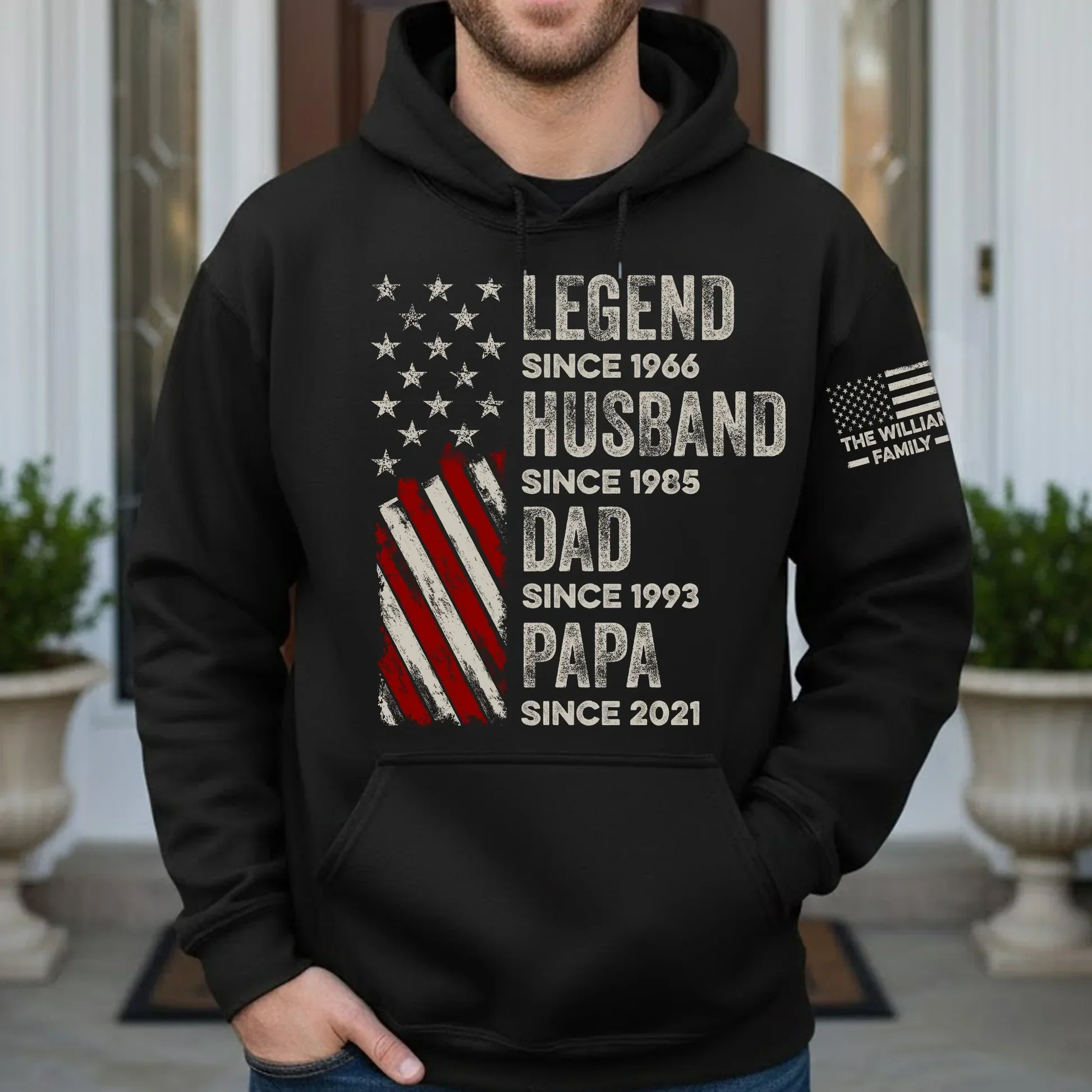 Personalized Legend Husband Dad Grandpa Hoodie with American Flag Design – Cozy Custom Gift for a Proud Family Man - Image 3