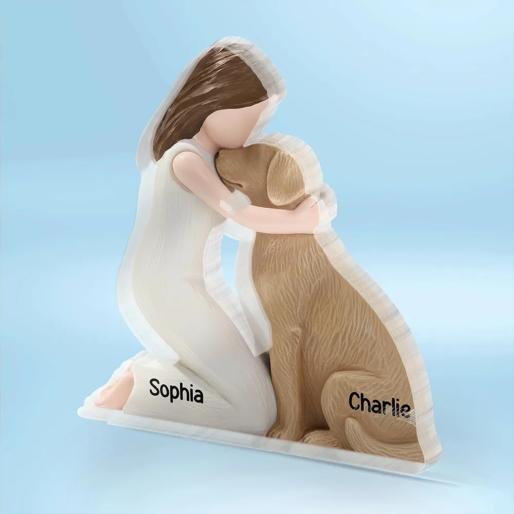 Personalized Shaped Acrylic Block Plaque with Girl Hugging Dog, Heartfelt Pet Lover Gift & Lasting Love Memory Decor - Image 2