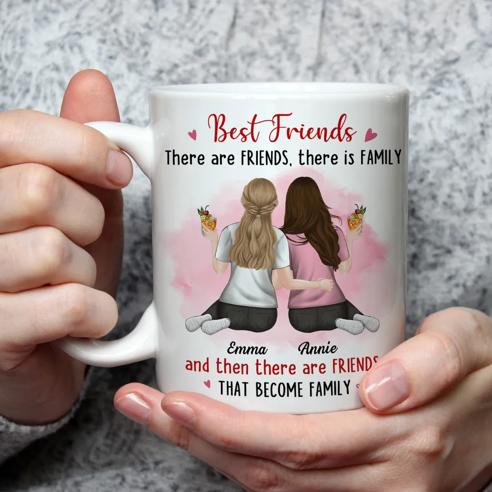 Best Friends White Ceramic Mug Personalized for Two Friends That Become Family, Cute Everyday Coffee Gift - Image 2