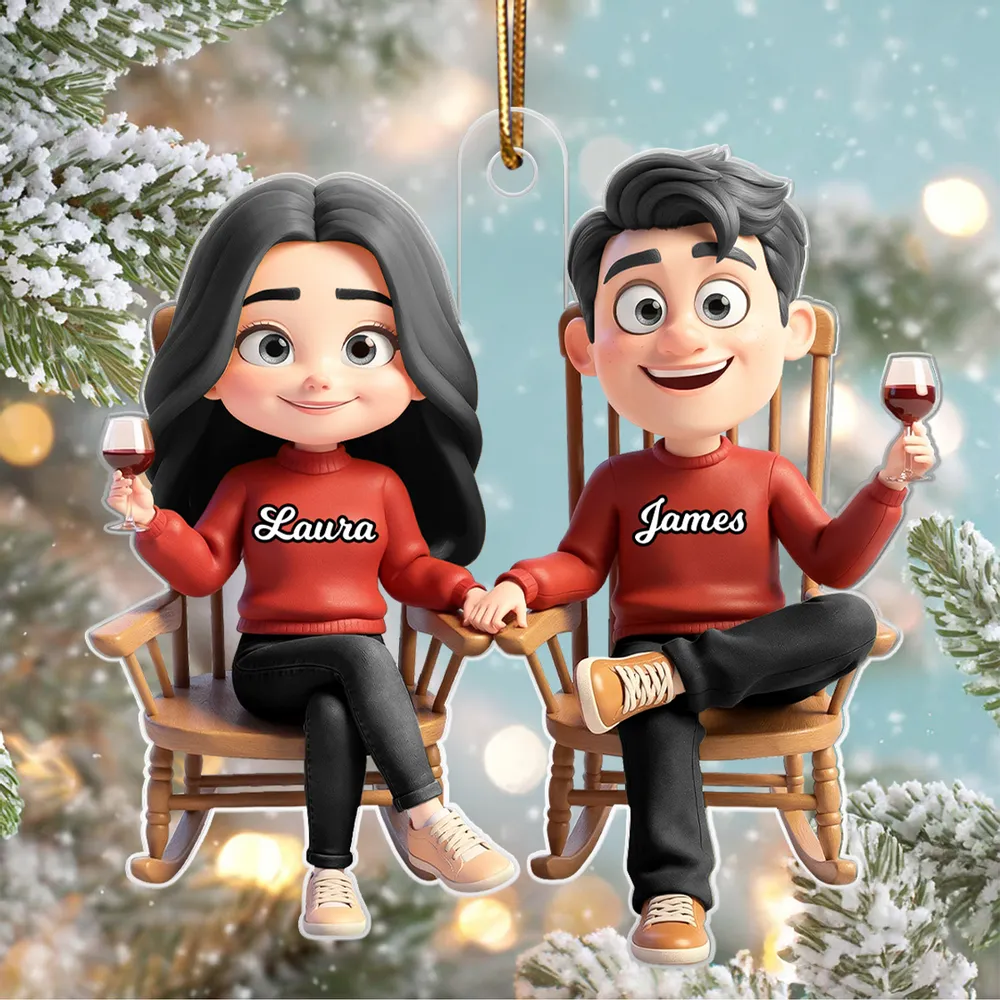 Personalized Acrylic Ornament with Cute Cartoon Couple in Rocking Chairs – Cozy Wine Night Scene, Unique Gift for Couples & Home Holiday Decor - Image 8