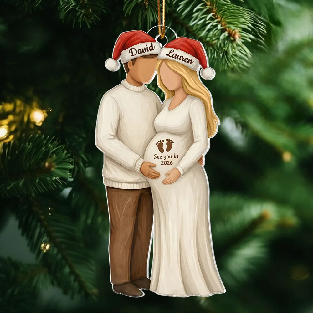 Custom Couple Acrylic Ornament for Parents-to-Be, Romantic Christmas Tree Decor, Personalized Baby Bump Keepsake Gift - Image 3