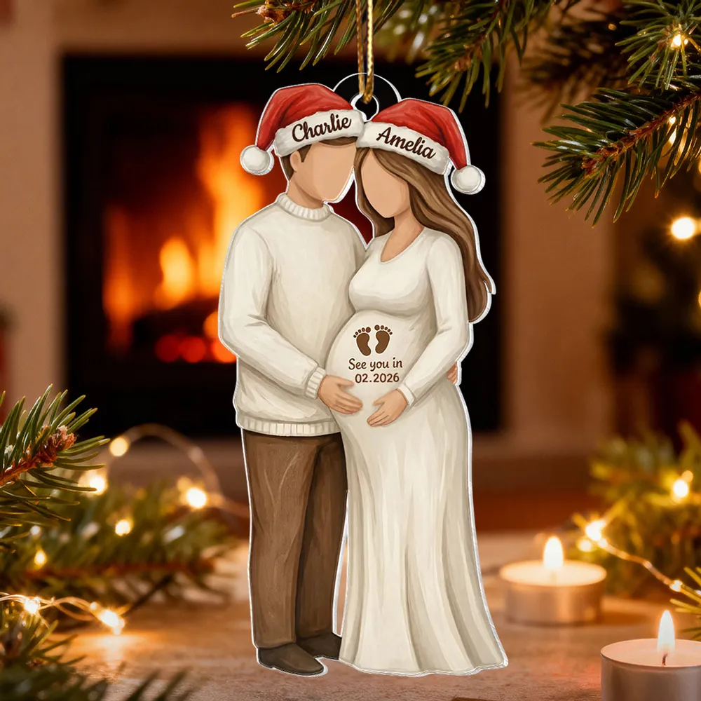 Custom Couple Acrylic Ornament for Parents-to-Be, Romantic Christmas Tree Decor, Personalized Baby Bump Keepsake Gift - Image 4