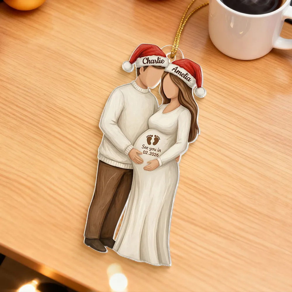 Custom Couple Acrylic Ornament for Parents-to-Be, Romantic Christmas Tree Decor, Personalized Baby Bump Keepsake Gift - Image 6