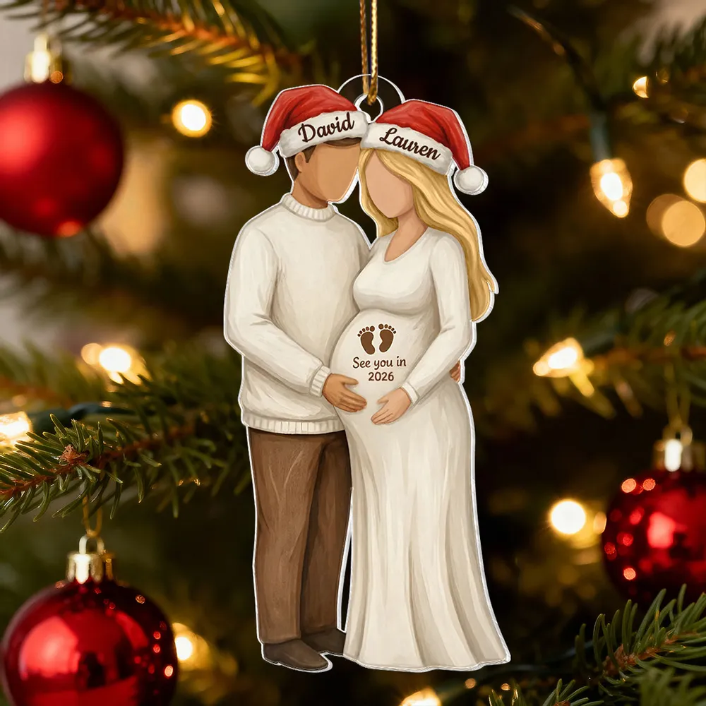 Custom Couple Acrylic Ornament for Parents-to-Be, Romantic Christmas Tree Decor, Personalized Baby Bump Keepsake Gift - Image 7