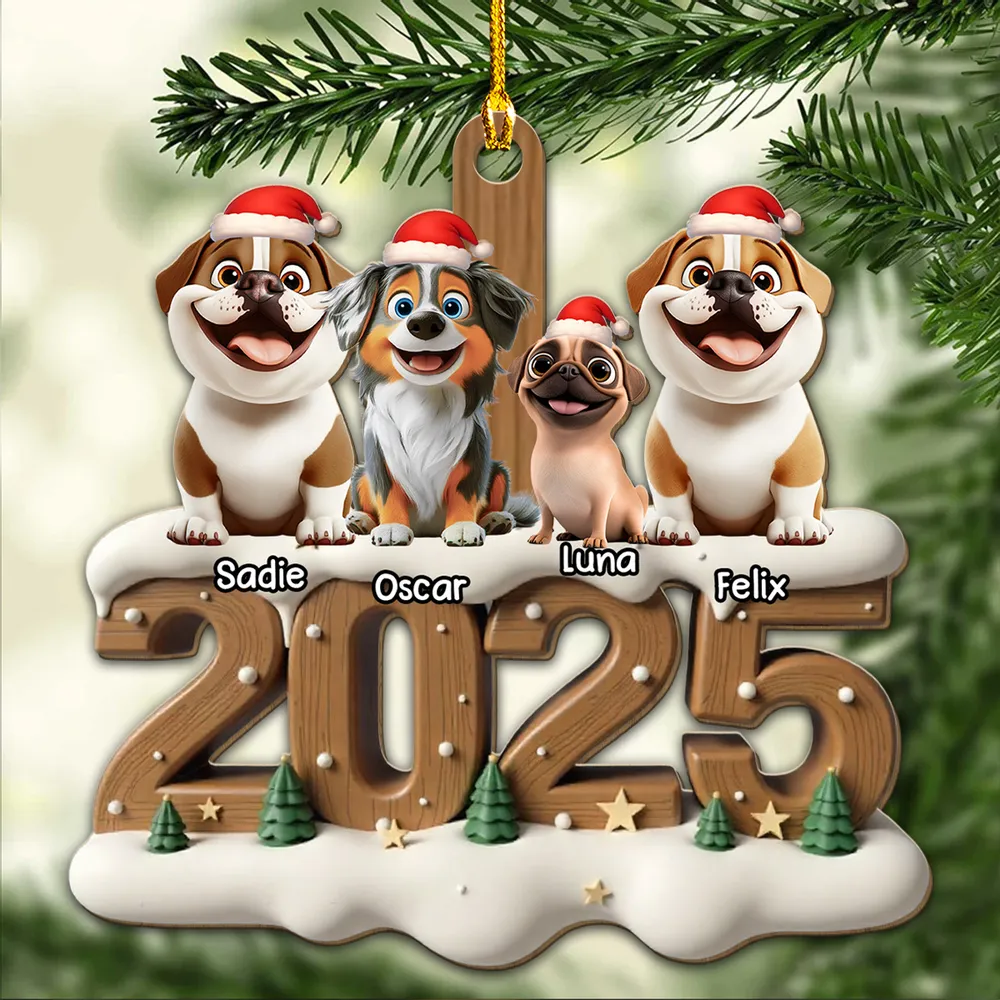 Personalized Pet Family Wooden Ornament with Santa Hats, Custom Names & Year, Heartwarming Christmas Tree Decoration - Image 5