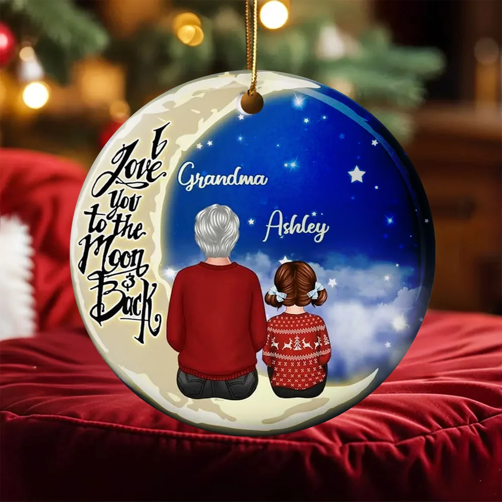Personalized Ceramic Ornament for Grandma & Grandchild, I Love You to the Moon & Back, Unique Sentimental Gift & Lovely Home Decoration