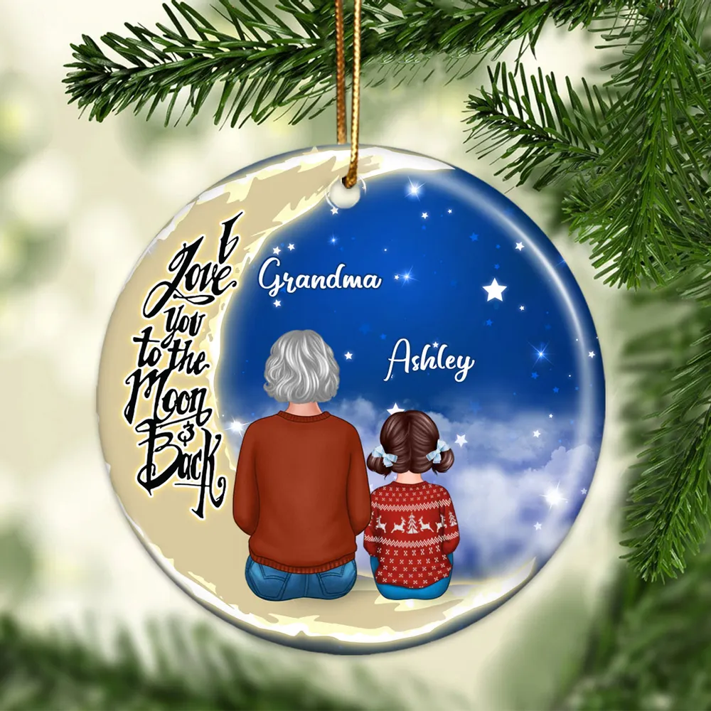 Personalized Ceramic Ornament for Grandma & Grandchild, I Love You to the Moon & Back, Unique Sentimental Gift & Lovely Home Decoration - Image 3