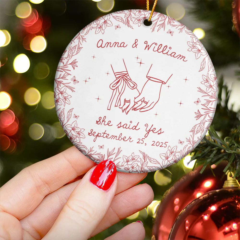 Personalized Ceramic Ornament for Couples First Christmas or Engagement – Custom Art Keepsake, Romantic Tree Decor & Unique Newlywed Gift - Image 4