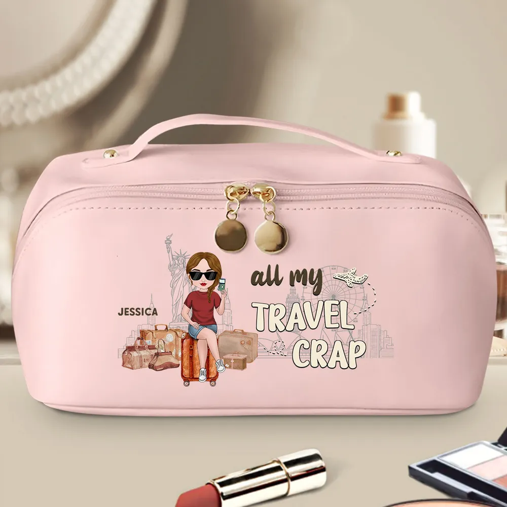 Personalized Leather Makeup Bag for Travel Lovers – Custom Cartoon Girl Design, Spacious Organizer, Unique Trendy Gift - Image 6
