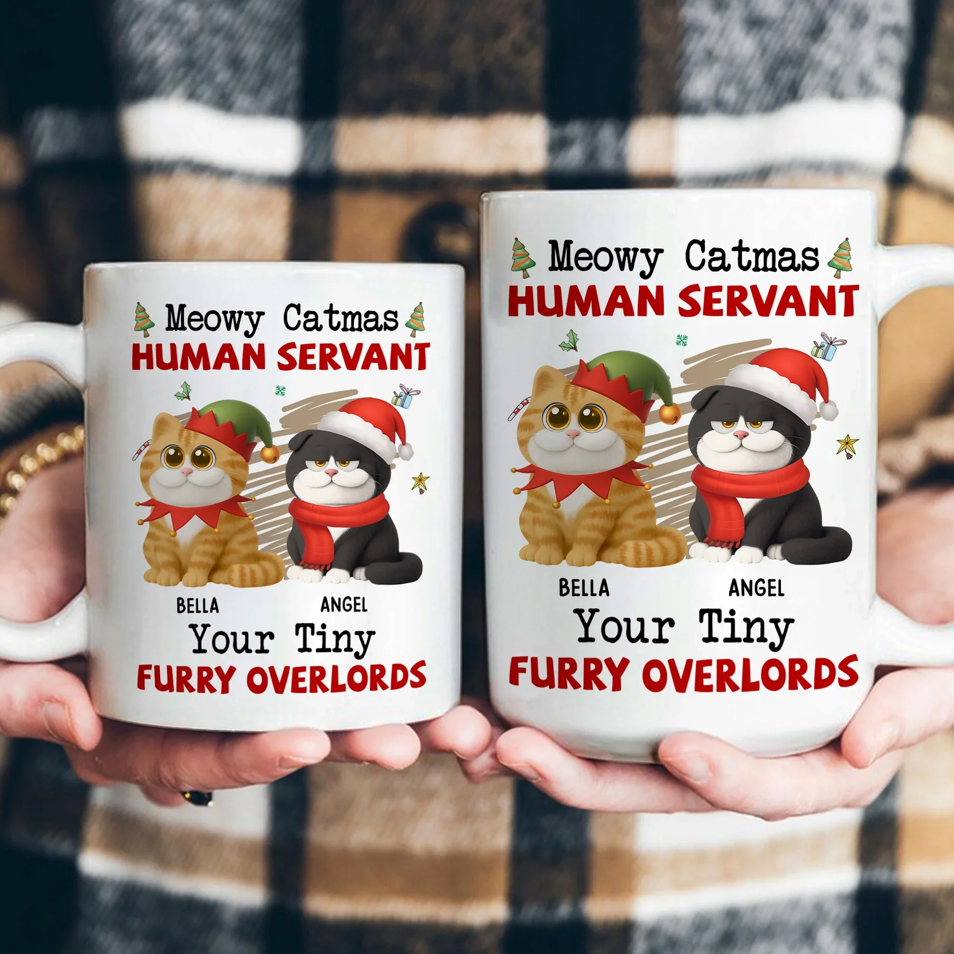 Personalized White Ceramic Mug for Cat Lovers – Meowy Catmas Tiny Furry Overlords Design – Funny Custom Gift for Your Human Servant - Image 6