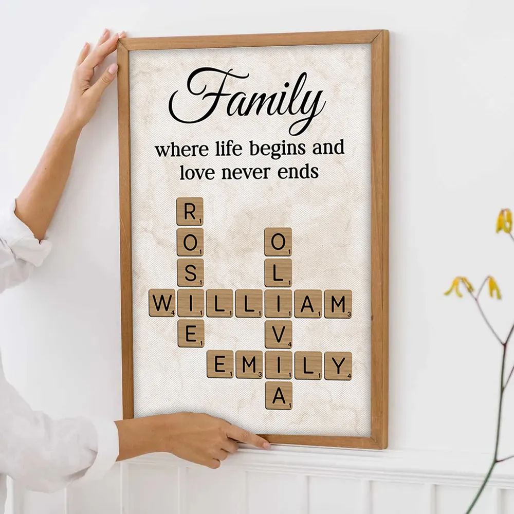 Family Where Life Begins and Love Never Ends Personalized Poster – Custom Crossword Wall Art, Heartfelt Gift for Any Home - Image 8