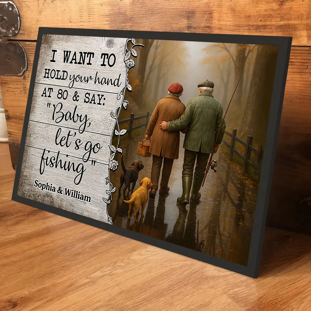 Personalized Couple Fishing Poster with Dogs – Romantic Wall Art for Living Room, Unique Gift for Him or Her - Image 2