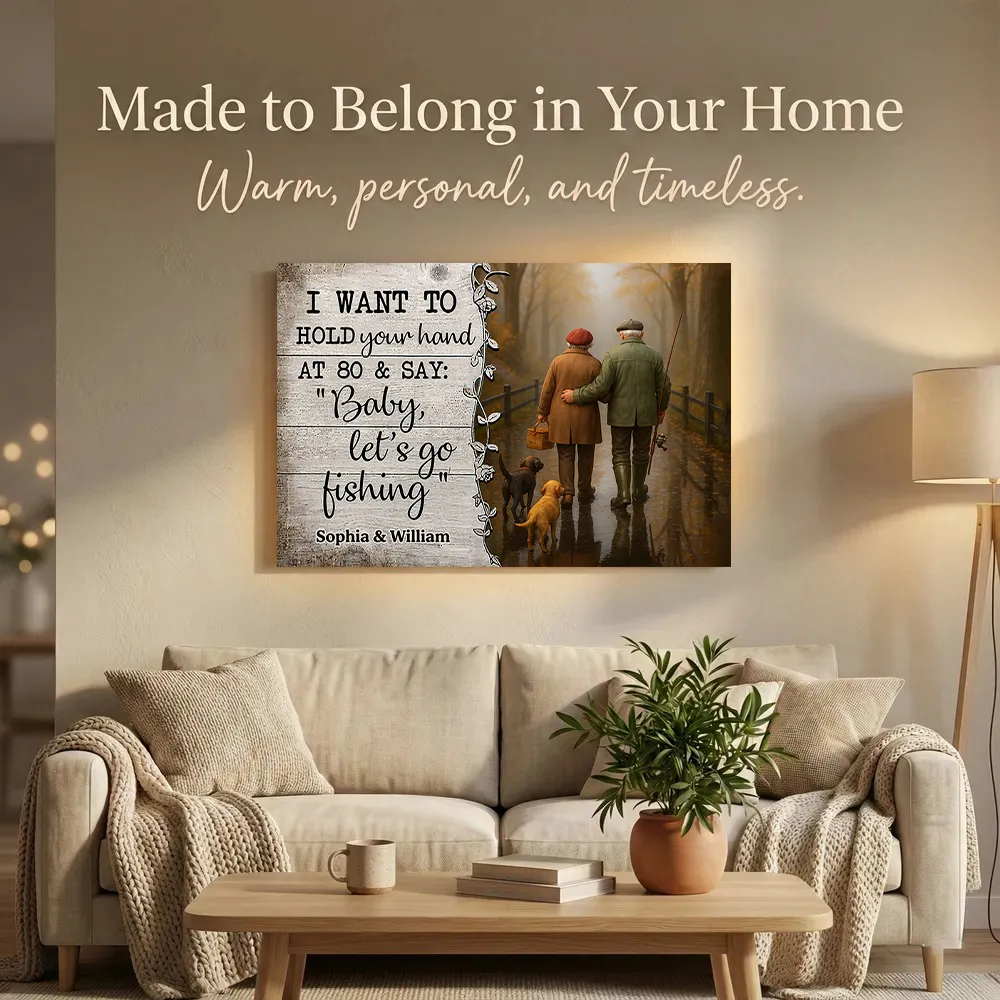 Personalized Couple Fishing Poster with Dogs – Romantic Wall Art for Living Room, Unique Gift for Him or Her - Image 8