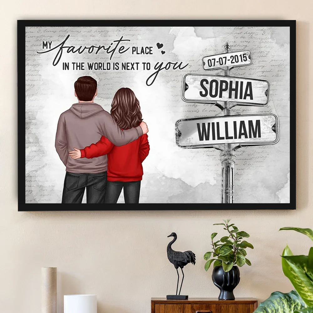 Custom Couple Poster Next to You Quote - Personalized Signpost Wall Art, Modern Romantic Gift for Partner