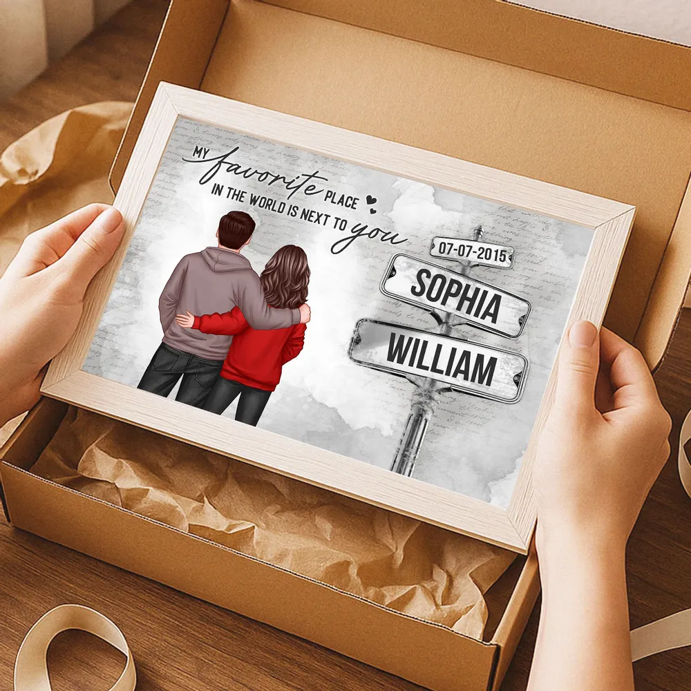 Custom Couple Poster Next to You Quote - Personalized Signpost Wall Art, Modern Romantic Gift for Partner - Image 10
