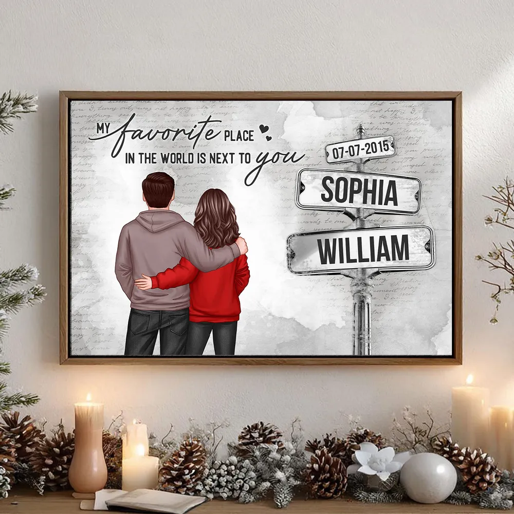 Custom Couple Poster Next to You Quote - Personalized Signpost Wall Art, Modern Romantic Gift for Partner - Image 5