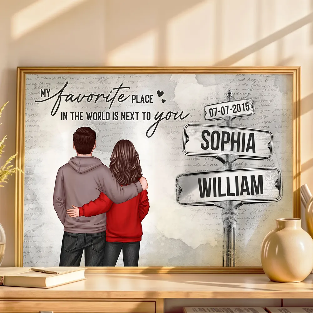 Custom Couple Poster Next to You Quote - Personalized Signpost Wall Art, Modern Romantic Gift for Partner - Image 7