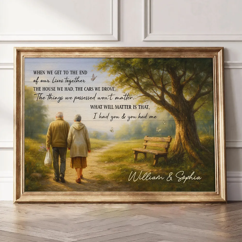 Custom Couple Poster Wall Art – Elderly Pair on Forest Path, Heartfelt Personalized Print, Romantic Keepsake Gift for Lifelong Partners - Image 11