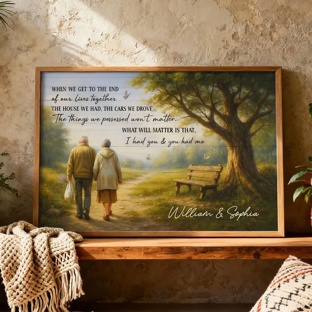 Custom Couple Poster Wall Art – Elderly Pair on Forest Path, Heartfelt Personalized Print, Romantic Keepsake Gift for Lifelong Partners - Image 12
