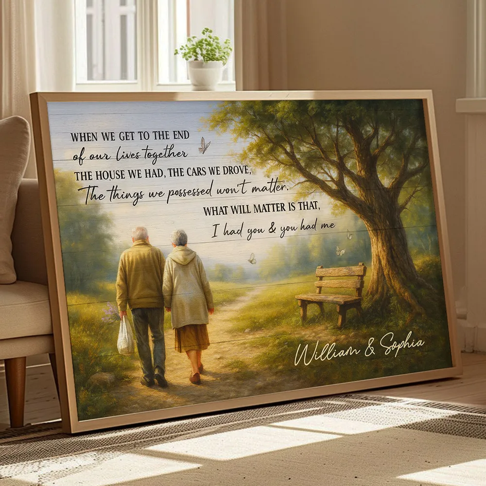 Custom Couple Poster Wall Art – Elderly Pair on Forest Path, Heartfelt Personalized Print, Romantic Keepsake Gift for Lifelong Partners - Image 13